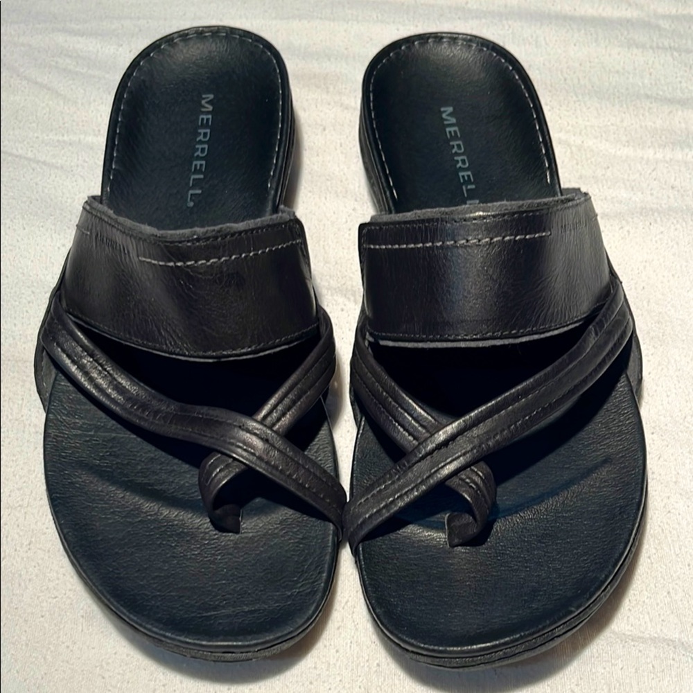 Merrell Mandolin Style Black Leather Slip On Sandals- Size 9